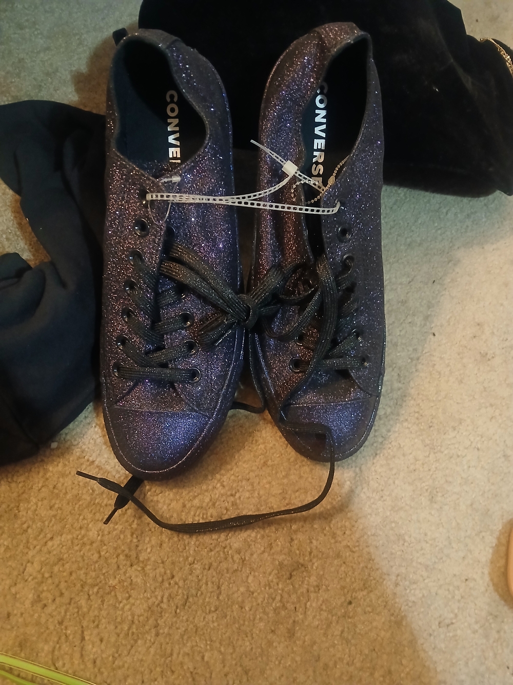 New Converse Women's Glitter Low Top Sneakers - Purple Black Sparkle Size 11